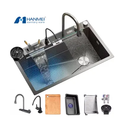 Modern Smart Waterfall Sink Kitchen Sinks in High-Quality 304 Stainless Steel