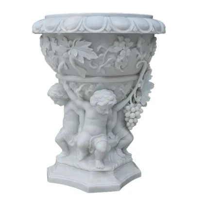 White Marble Cherub Floral Indoor-Outdoor Planter