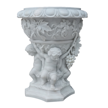 White Marble Cherub Floral Indoor-Outdoor Planter