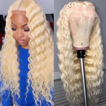 100% Virgin Raw Water Wave 613 Blonde Human Hair Lace Front Wig Long Tropical 613 Blond Water Wave Full Lace Wig