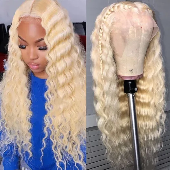 100% Virgin Raw Water Wave 613 Blonde Human Hair Lace Front Wig Long Tropical 613 Blond Water Wave Full Lace Wig