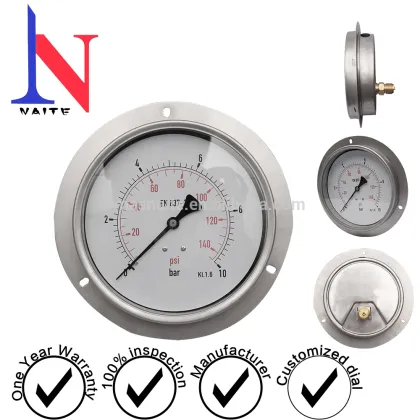 Oil filled back mouthing pressure gauge meter