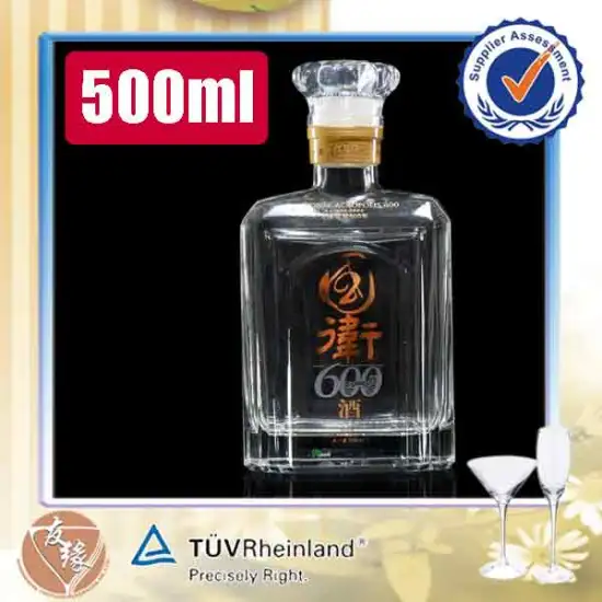Wholesale high quality flat square empty liquor 50cl glass bottle