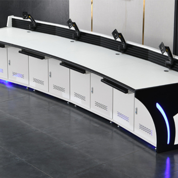 Curved lacquered command center console