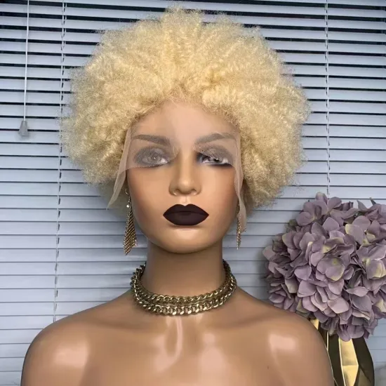 Blonde Bombshell Afro Kinky Curly Short Pixie Cut Wigs for Black Women - On Sale