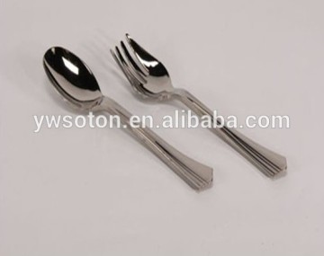 party flateware/wedding flatware/silver color big plastic spoon and fork/mental like big fork and spoon