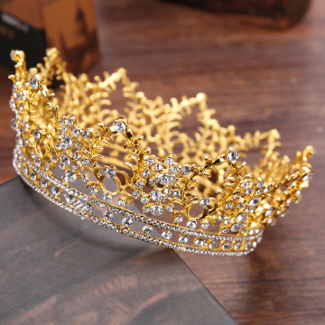 Vintage Wedding Round Crown Rhinestone Crystal Tiara Queen Prom Gold Crown Bridal Hair Accessories Wedding Headwear Accessories