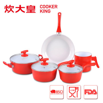 8pcs forged aluminium white ceramic coating cookware set