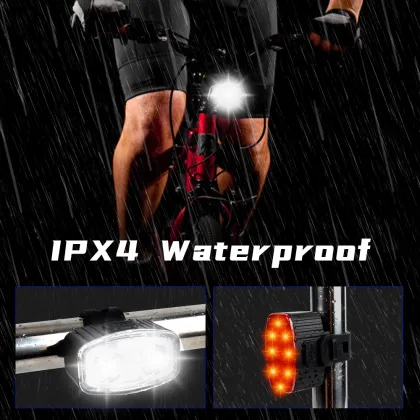 Bicycle Front and Rear LED Lights, IPX4 Waterproof Night Riding Safety Lights
