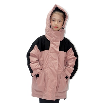 Kinderen mid -length Down Jackets - Girls 'Dikke capuchon lagen voor herfst en winter