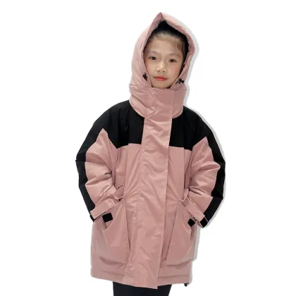 Kids Mid-Length Down Jackets - Girls' Thicken Hooded Coats for Autumn & Winter