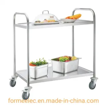 Dinner Plate Trolley Hotel Dish Cart Round Tube 2 Layers Hand Cart Serving Trolley