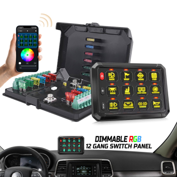12 Gang Switch Panel - Marine Boat Automotive RGB Dimming Control for 12V/24V Offroad Lights