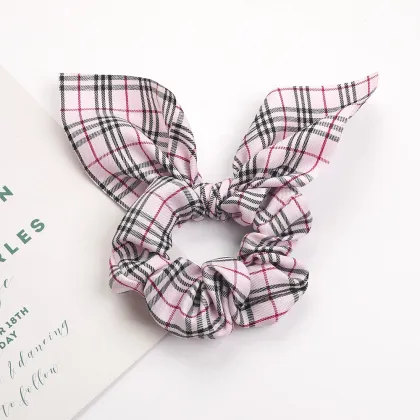 Tartan & Burberry Style Ribbon Hair Scrunchies: Elastic Ponytail Bands for Girls & Women