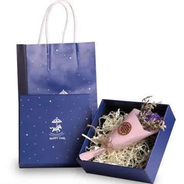 Fancy Blue Gift Box Packaging Lid and Base