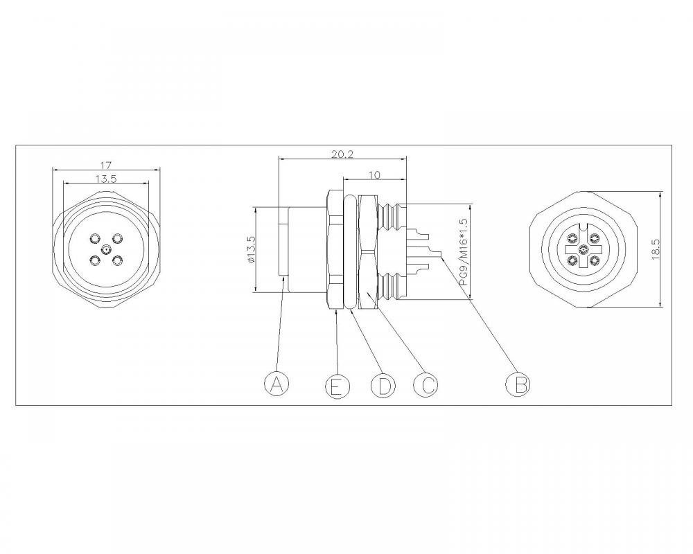 M12 2-8P Female Wireproof Filo Lide Back