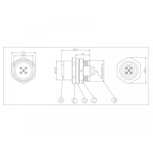 M12 2-8P Female Wireproof Filo Lide Back