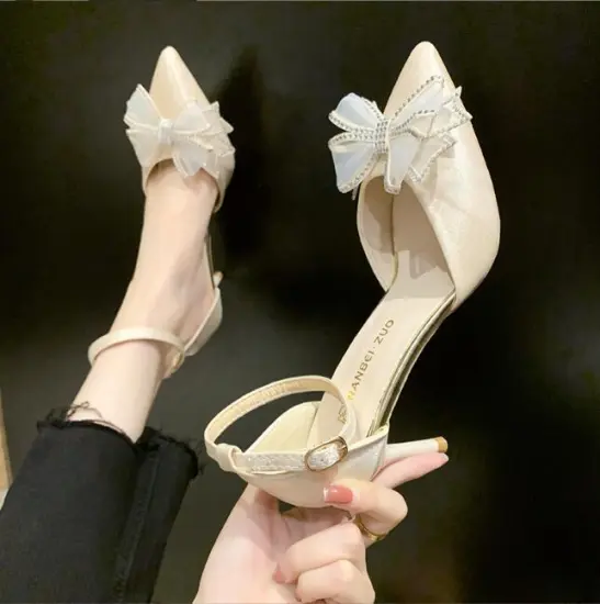 Shimmering Luxury Wedding & Bridal Sandals: High Heel Shoes with Glitter Pointed Toe, Hollow Out Bows for Women