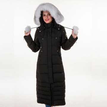 Long black down jacket with cap