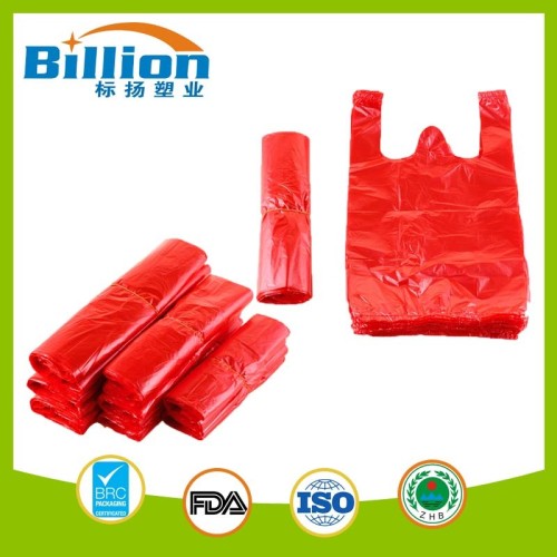 8" X 15.25" Red Color HDPE Supermarket Shopping Plastic Bags