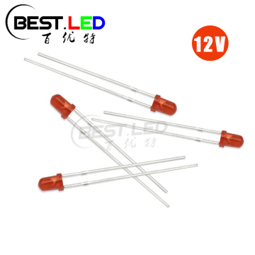 12V 3mm Red LED Built-in Resistor DC