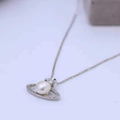 Natural Freshwater Pearl Platinum Plated Necklace - Formal yet Fashionable Gift