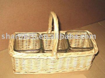 Willow basket with glass bottle