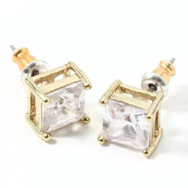Bright square zircon stud earring gold plated1