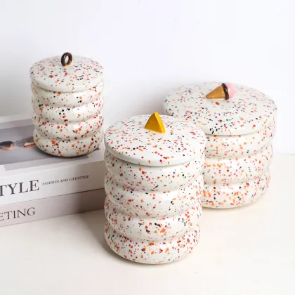 Color Splash Ink White Kitchenware Storage Jar Set with Lid