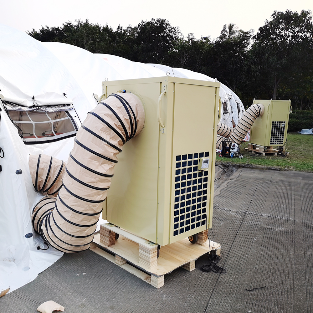 Low power anti-corrosion tent air conditioner for oilfield worker camps