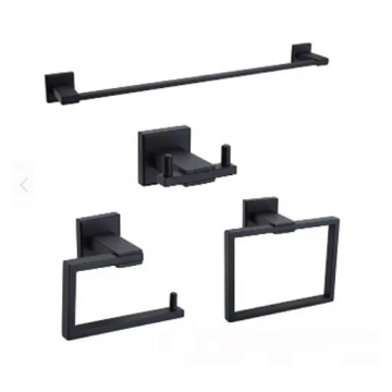 Matte Black Stainless Steel Bathroom Hardware Set - 4 Piece Wall MountedAccessory Kit