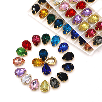 high quality K9 glass crystal drop shape sew on claw rhinestones with gold frame for crafts/bag/clothing/dress