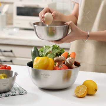 Maxcook 3 Pc Set 304 Stainless Steel Mixing Bowls - 16/22/25cm White