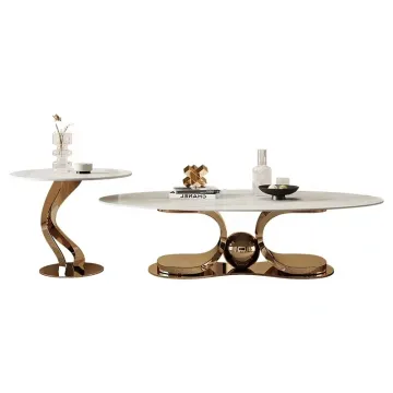 luxury marble coffee table set of 2 gold stainless steel center table & end table Italian new design home living room furniture