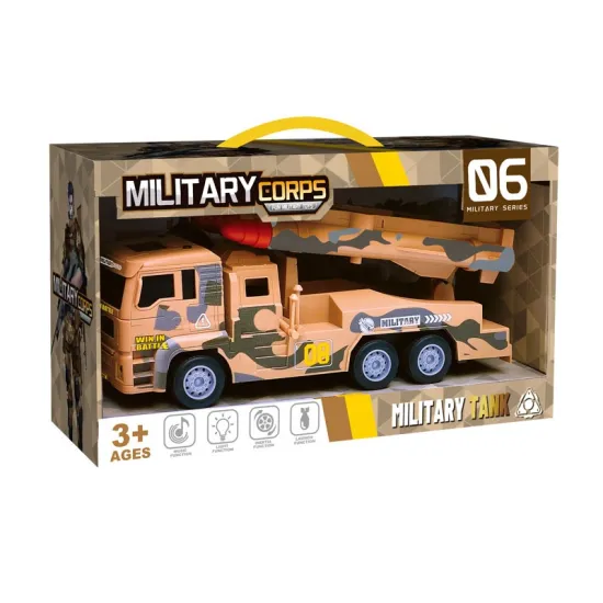 Shantou High-Quality Plastic Electric Friction Toy Military Truck with Lights and Music