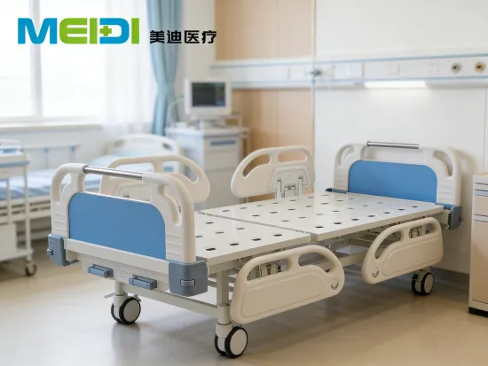 Single Crank Nursing Bed with Four Guardrails, Composite Headboard & Footboard, Central Control Brake for Senior Care & Health C