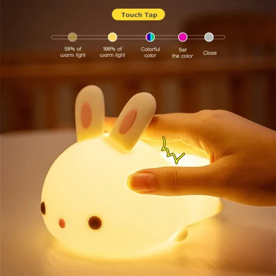 Touch Sensor RGB LED Rabbit Night Light: 16 Color Changing, USB Rechargeable, Silicone Bunny Lamp - Perfect Children's Baby Toy & Festival Gift