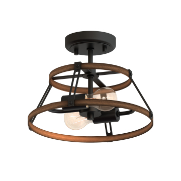 Semi Flush Mount 2 Light Wooden Vintage Ceiling Light for Entryway, Foyer, Kitchen, Dining Room