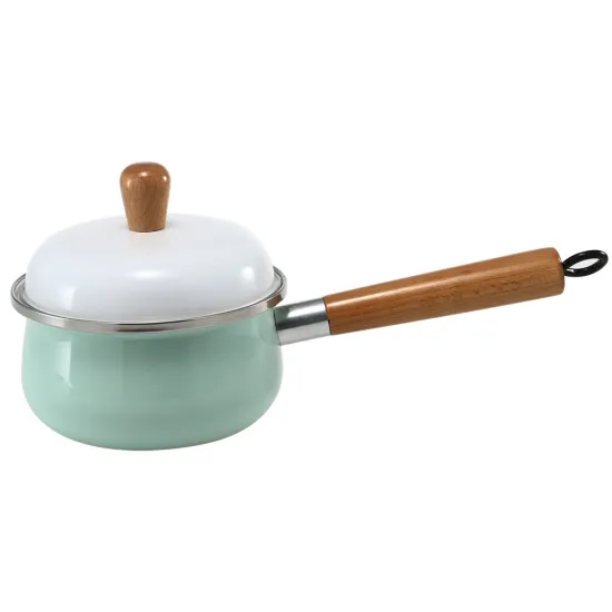 2019 Best Hot Selling New Style Wooden Handle Enamel Milk/Soup Pot for Promotion