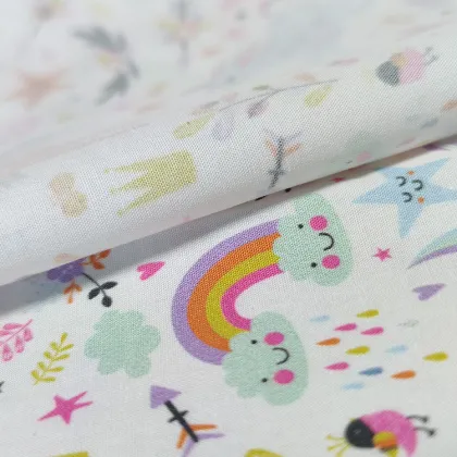 Rainbows And Unicorn Design Woven Cotton Poplin Fabric