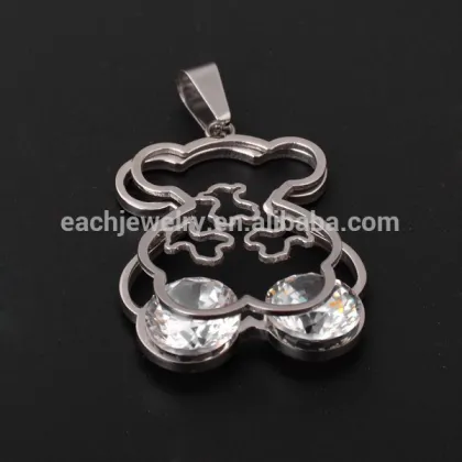 2015 Latest Design Fashion Stainless Steel Jewelry Imitation Shinning Big Diamond Bear Pendant
