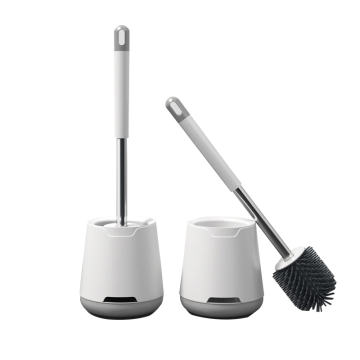 Plastic Toilet Brush with Holder Set - Flat Silicone Toilet Brush