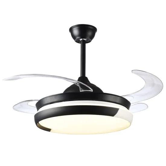 Modern Hotel Bedroom with Retractable Blade Ceiling Fan and Dimmable LED Light