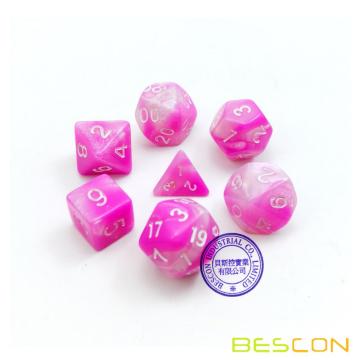 Bescon Mini Gemini Two Tone Polyhedral RPG Dice Set 10MM, Small Mini RPG Role Playing Game Dice Set D4-D20 in Tube, Pink Blossom