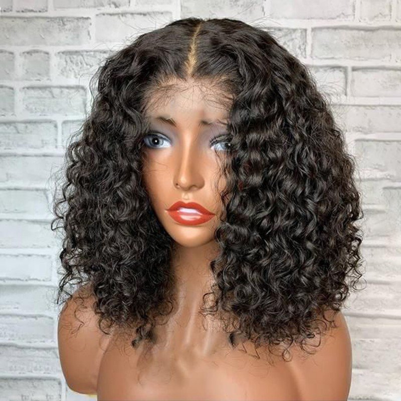 Fupi bob curly lace wig binadamu bob mtoto nywele bikira brazil bob curly lace mbele wig