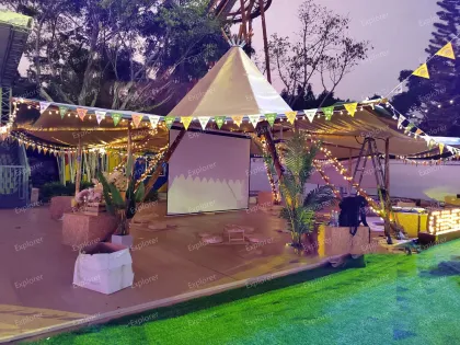 Indian Luxury Glamping Shelter - 6.5m Diameter Canvas Tent with Rainproof Sunshade