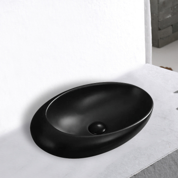 Oval Black Top Mount Ceramic Bathroom Sink
