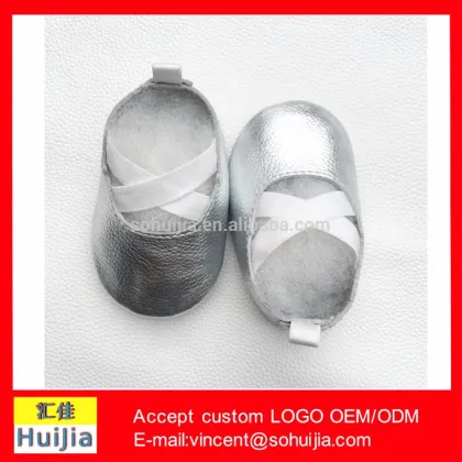 Wholesale silver color genuine leather mary jane toddler moccs sandals dance shoes