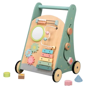 European Colorful Garden-themed Educational Baby Walker and Toy Cart with Blocks for Kids - Wooden Toy