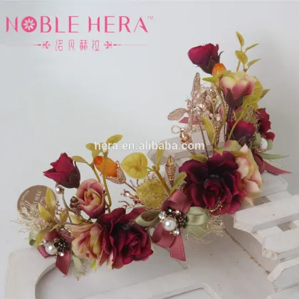 Beauty Princess Headdress Metal Crown Royal Fabric Flower 787HC